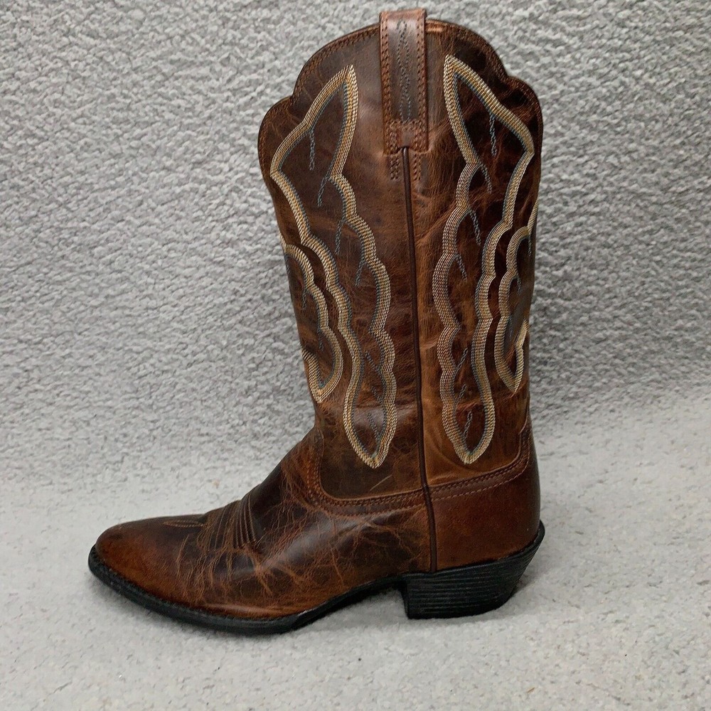 Ariat Heritage R Toe Western Brown Cowgirl Boots Teal Womens Size 8 M Excellent